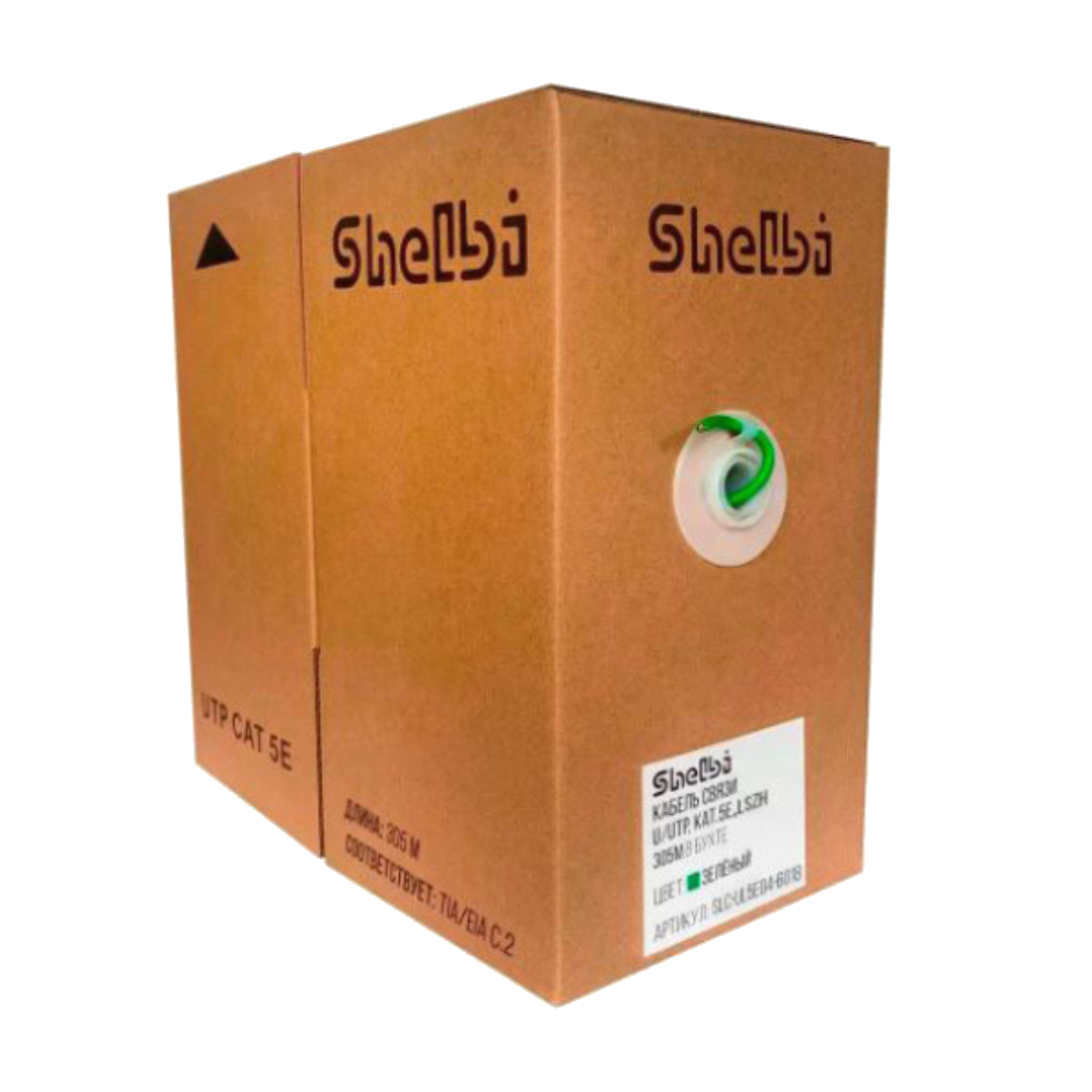 Shelbi SLC-UL5E04-6018 Кабель связи витая пара U/UTP, кат.5E 4х2х24AWG solid, LSZH, 305м, зелёный