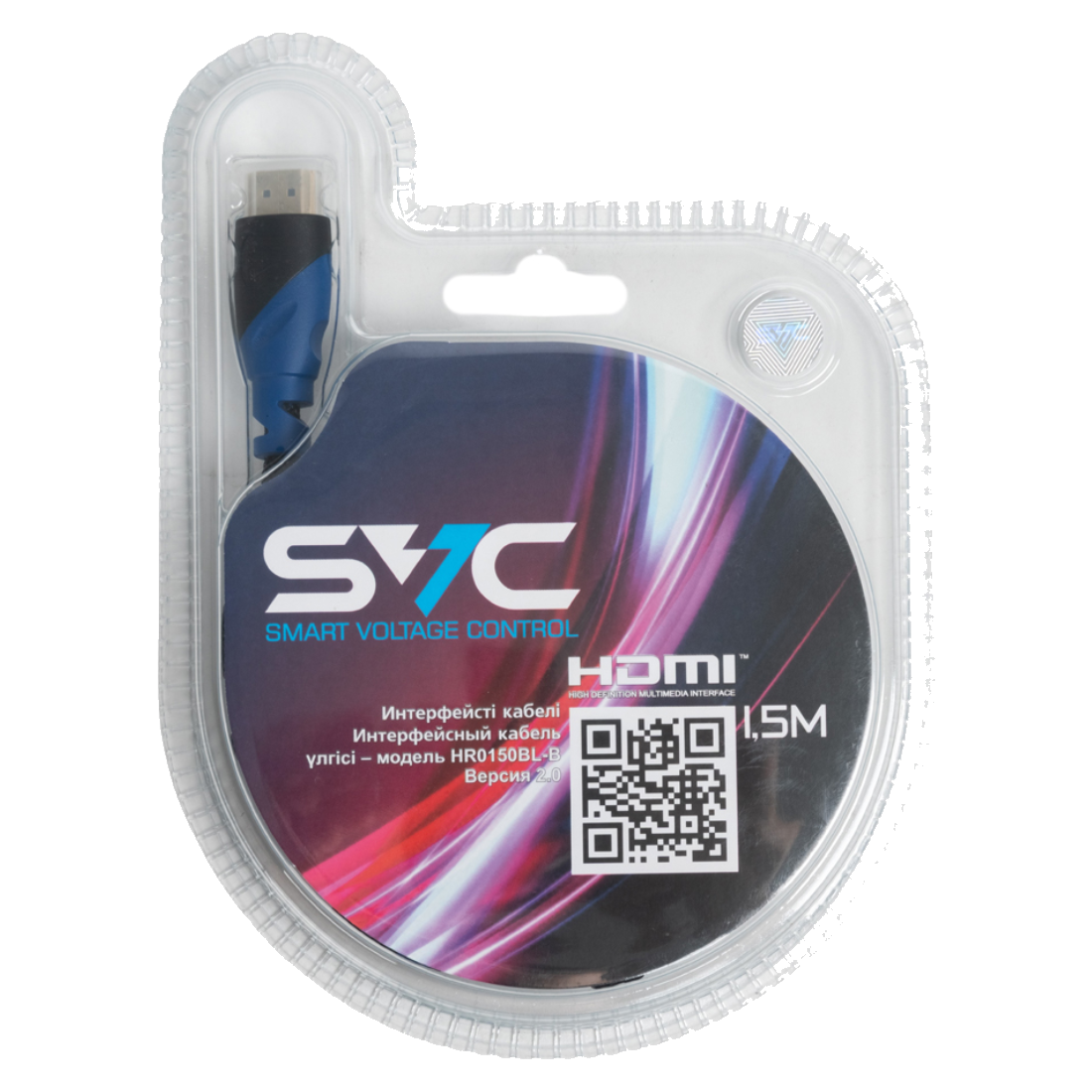 Интерфейсный кабель HDMI-HDMI SVC HR0150BL-B, 30В, Синий, Блистер, 1.5 м